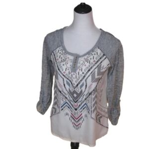 REWIND Boho Pattern Blouse Front/Knit Top Size Medium